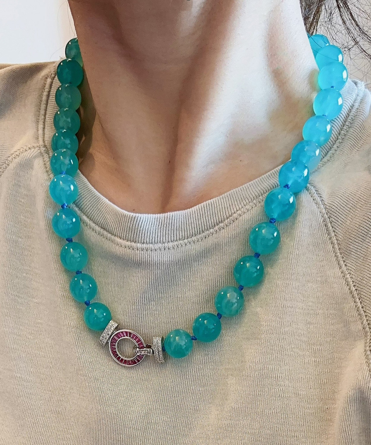Blue Sterling Silver Crystal Zircon Gratuated Bead Necklace