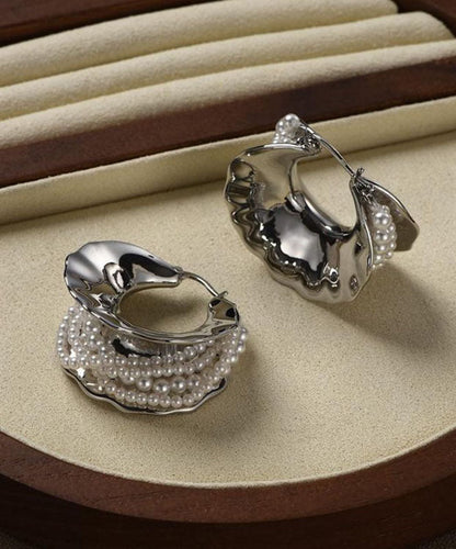 Original Design Silk Metal Pearl Hoop Earrings
