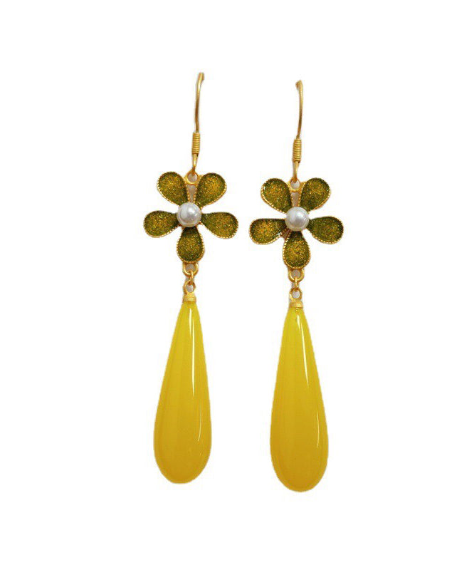 Yellow Sterling Silver Overgild Zircon Pearl Enamel Drop Earrings