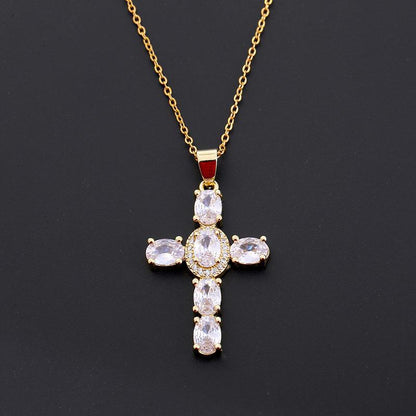 Colorful Gemstones Cross Necklaces
