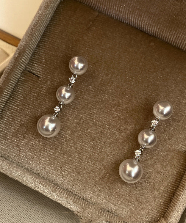 Light Zircon White Pearl Tassel Earrings
