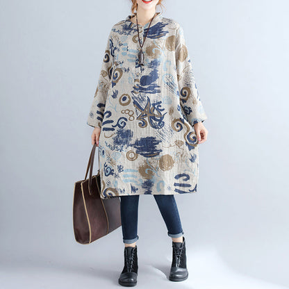 Pure Cotton Dress Dress Stand Collar Long Sleeve Cotton Dress