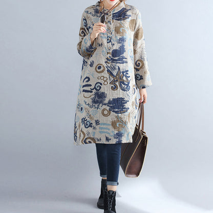 Pure Cotton Dress Dress Stand Collar Long Sleeve Cotton Dress