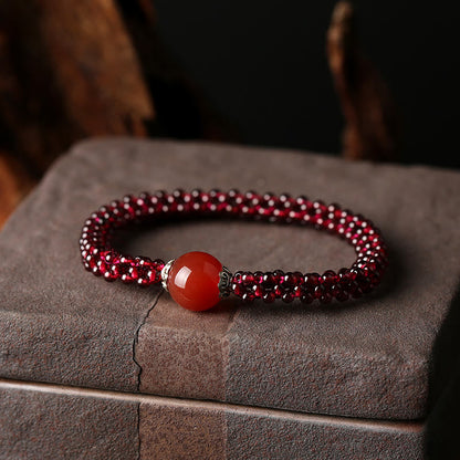 Garnet Protection Bracelet With Pink Crystal and Amazonite Beads