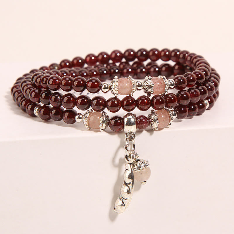 Garnet Triple Wrap Protection Bracelet With Strawberry Quartz