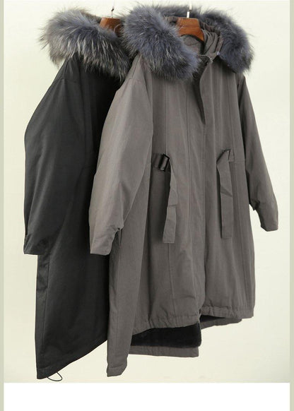 Gray Stitching Waist Ming Cloak Padded Coat