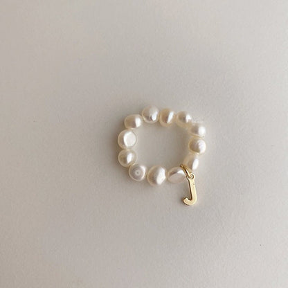 [] Pearl Initial Ring
