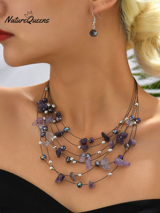 Crystal Layered Necklace and Earrings Set