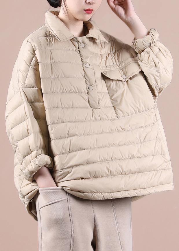 Down Jacket Overcoat Red Lapel Pockets Goose Down Coat
