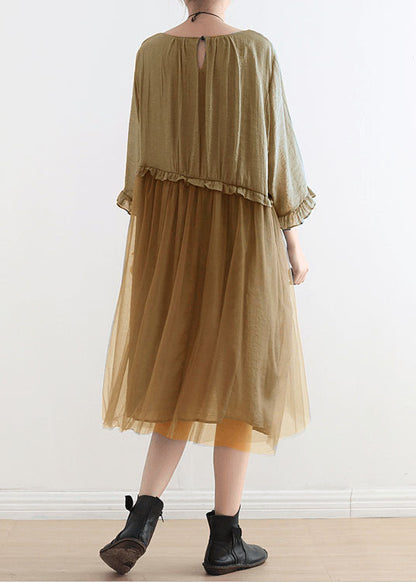Blue-green Leaves Tull Maxi Dresses Patchwork Chiffon Summer Dresses