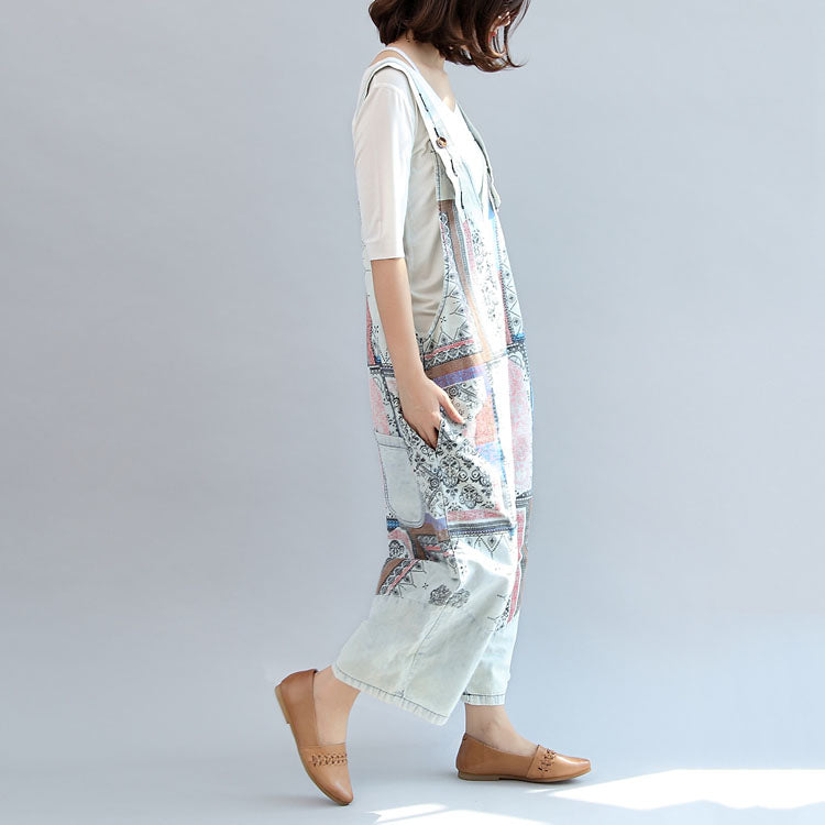 Light Denim Cotton Pants Patchwork Oversize Jumpsuit Pants