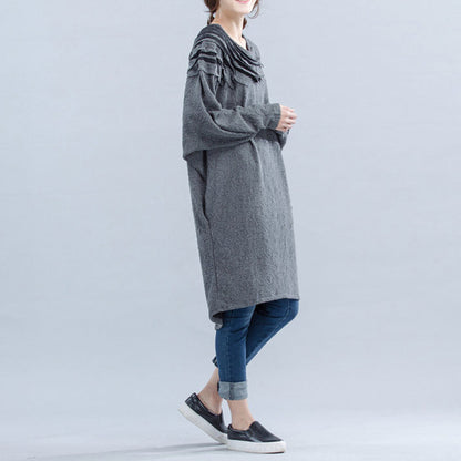Light Gray Unique Cotton Dress Cinched Batwing Sleeve Dress