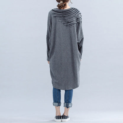 Light Gray Unique Cotton Dress Cinched Batwing Sleeve Dress