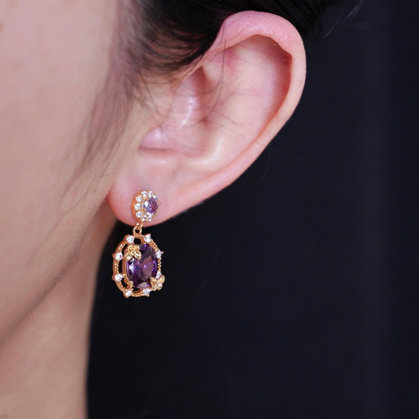 Lilac Butterfly Drop Earrings