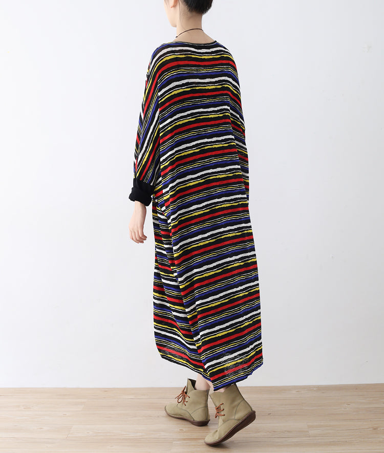 Long Sleeved Striped Caftans Oversized Cotton Dresses Long Maxi Dress