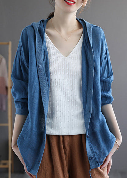 Khaki Hooded Button Drawstring Cotton Coat Fall