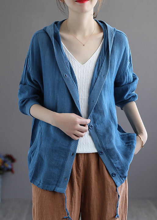 Khaki Hooded Button Drawstring Cotton Coat Fall
