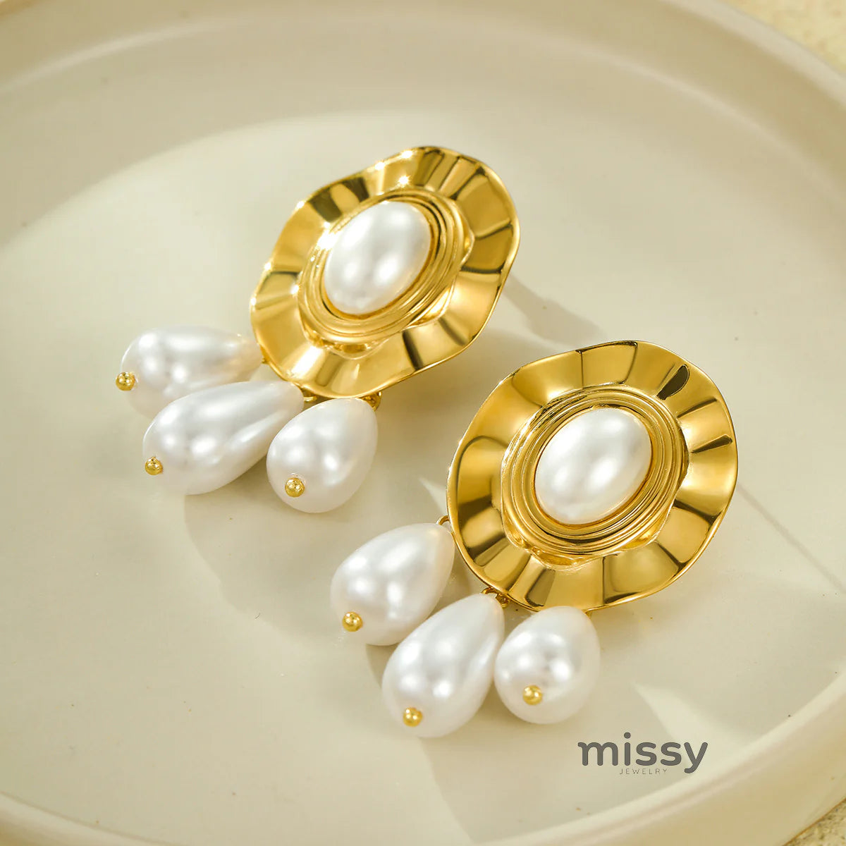 Vega Pleated Pearl Tassel Earrings