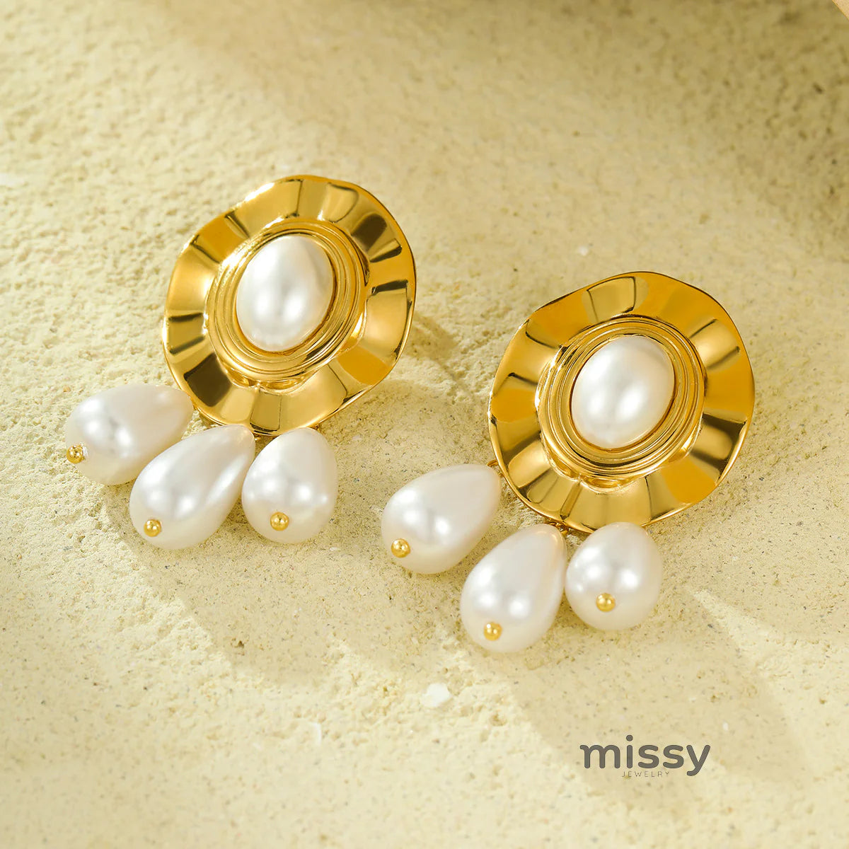 Vega Pleated Pearl Tassel Earrings