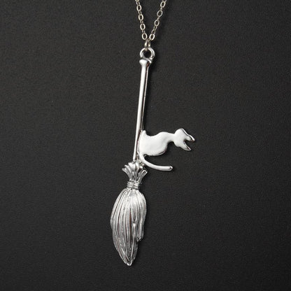 Flying Witch Cat Necklace