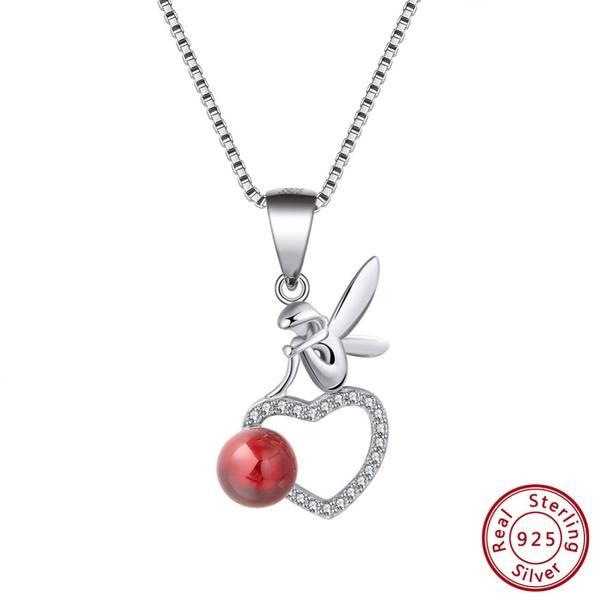 Garnet Love Fairy Silver Necklace