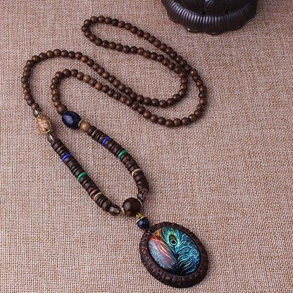 Peacock Wooden Beads Necklace