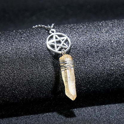 Wicca Charm & Aura Quartz Necklace