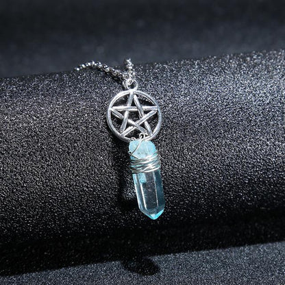 Wicca Charm & Aura Quartz Necklace