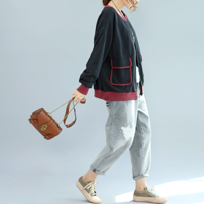 New Autumn Winter Black Patchwork Cotton Short Coat Outwear