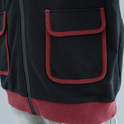 New Autumn Winter Black Patchwork Cotton Short Coat Outwear