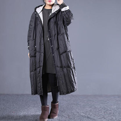 New Black Outfits Hooded Drawstring Down Jacket Pockets Down Coat