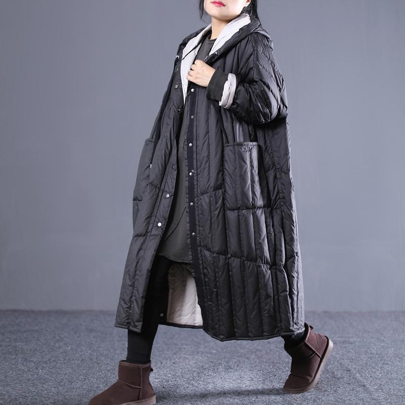 New Black Outfits Hooded Drawstring Down Jacket Pockets Down Coat
