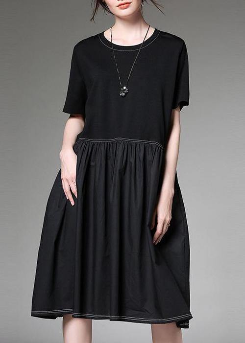 New Black Block Loose Dresses Cotton Patchwork Dress
