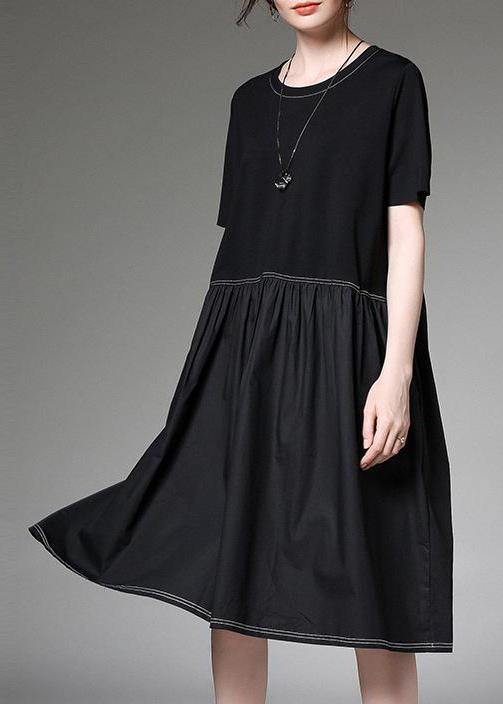 New Black Block Loose Dresses Cotton Patchwork Dress