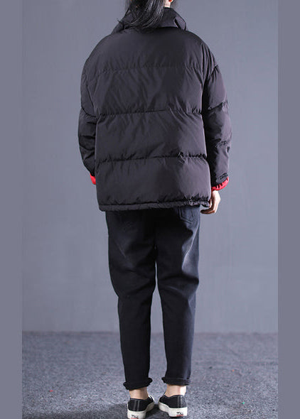 New Black Clothing Stand Collar Quilted Coat Drawstring Pockets Down Coat