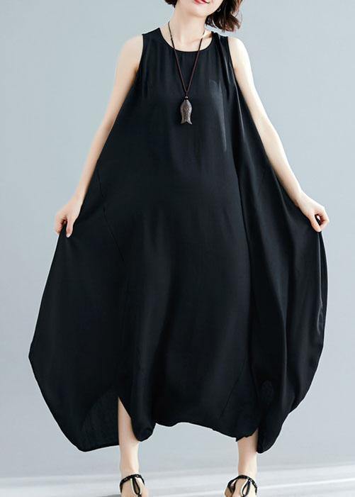 New Black Sleeveless Cotton Jumpsuit Pants Unique Wide Leg Skirts Pants