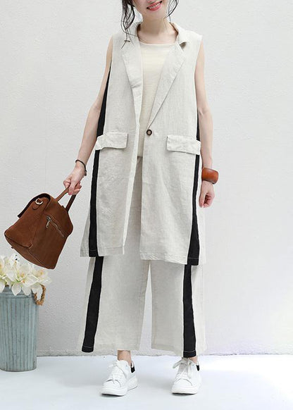 New Black Striped Vest and Elastic Waist Wide Leg Pants