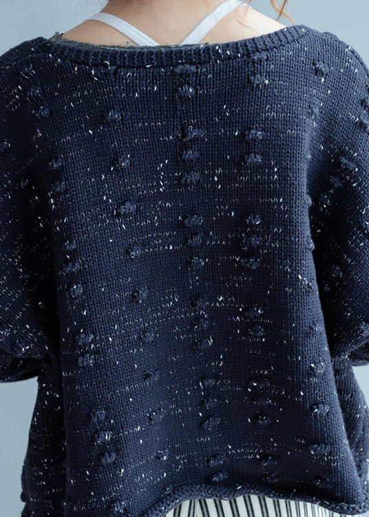New Blue Asymmetric Design Cotton Knitted Cardigans Chunky Oversize Coats