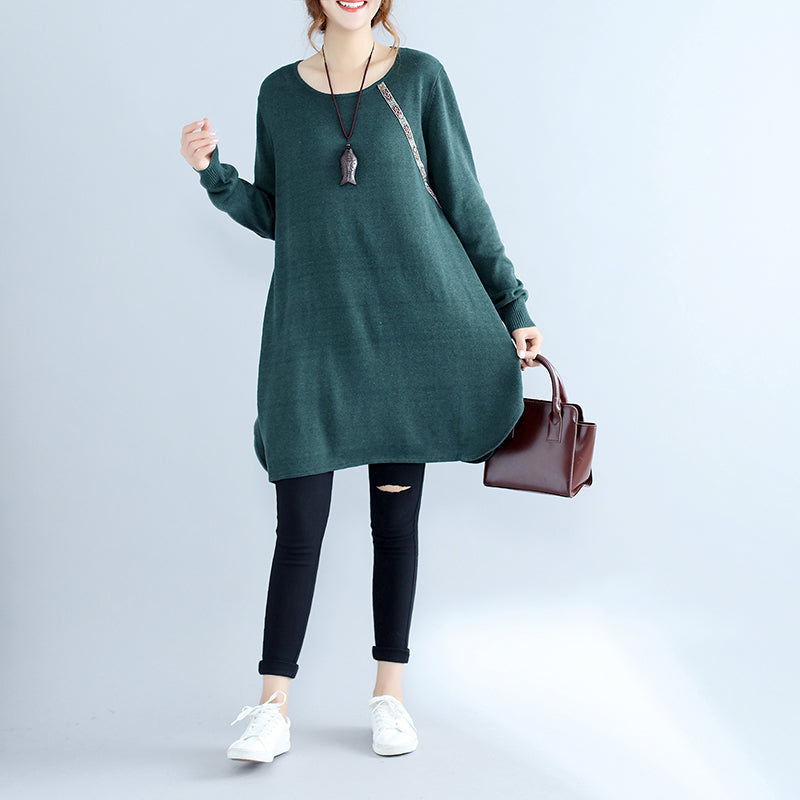 New Green Cozy Cotton Sweater Dress Oversize Knit Dresses