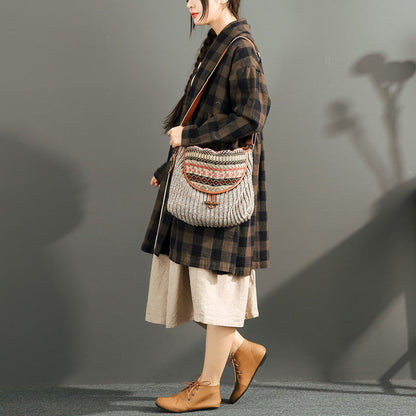 New Chocolate Grid Cotton Cardigans Long Sleeve High Waist Shirt Coats