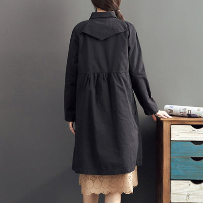 New Black Cotton Long Outwear High Waist Warm Double Breast Trench Coats