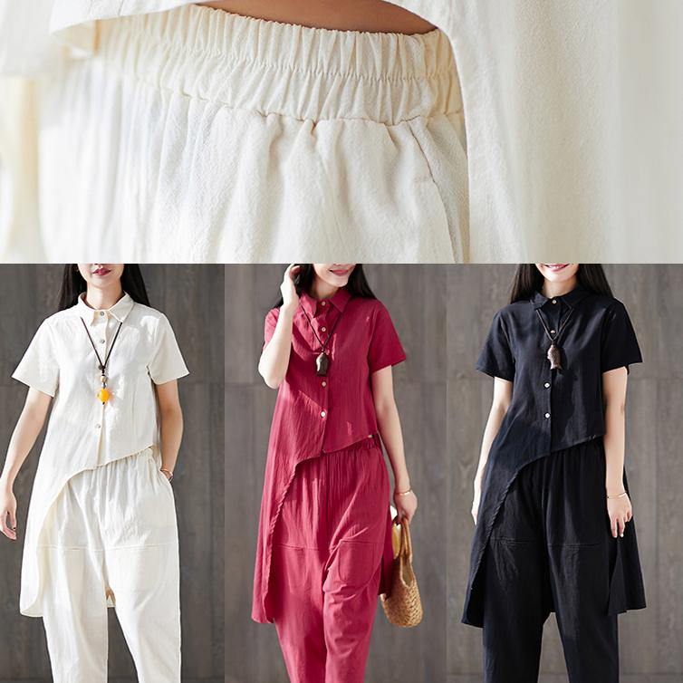 New Lapel Asymmetric Tops and Harem Pants Black Two Pieces