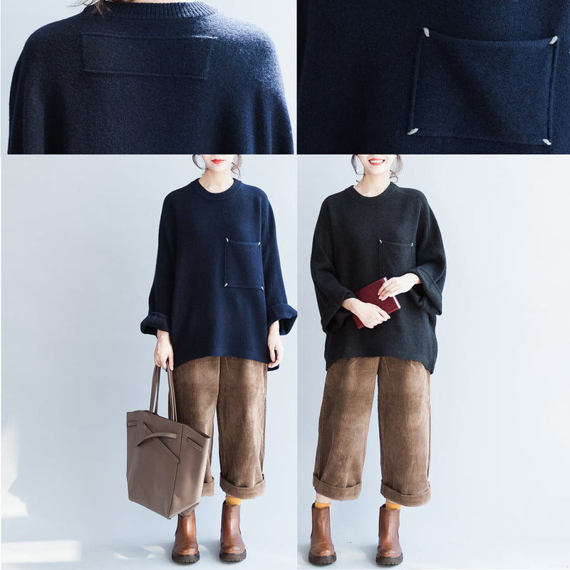 New Knit Pullover Navy Thick Batwing Sleeve Sweaters