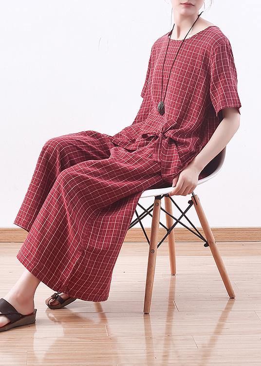 New Red Plaid Silk Two Pieces Pullover and Crop Pants