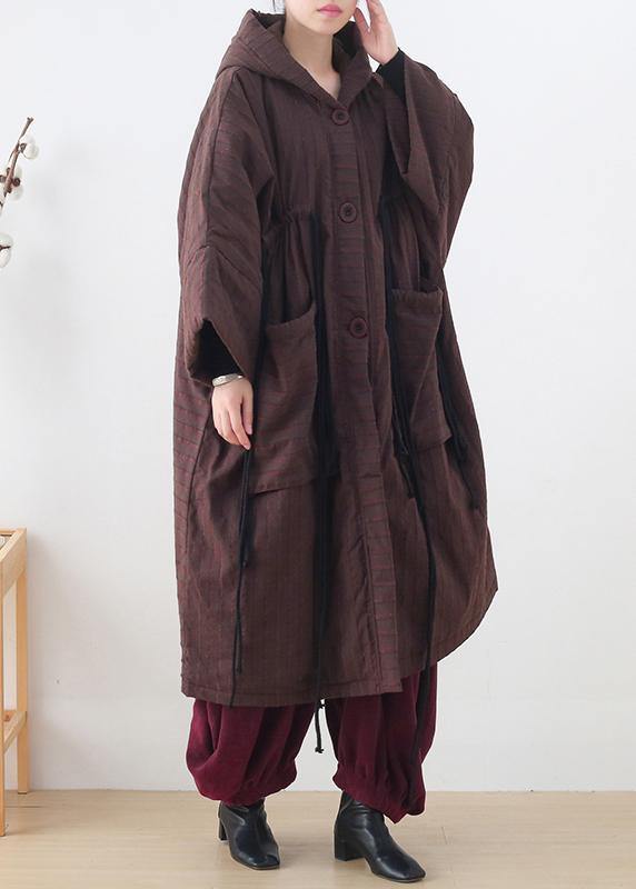 New Ribbon Big Pocket Hooded Cotton Coat Long Thick Padded Overcoat