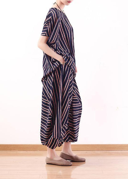 New Summer Stylish Red Blue Striped Batwing Sleeve Tops and Lantern Pants
