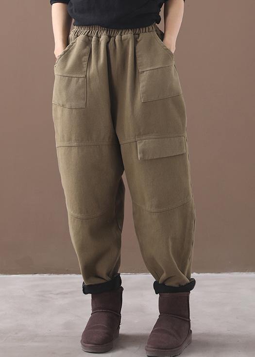 New Thick Cotton Harem Pants False Pockets Army Green Pants