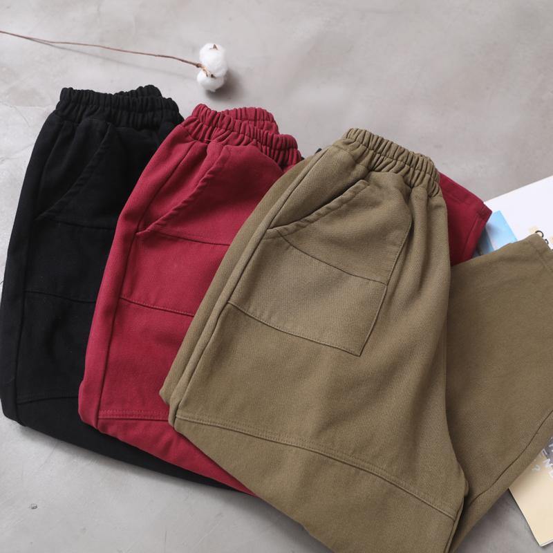 New Thick Cotton Harem Pants False Pockets Army Green Pants