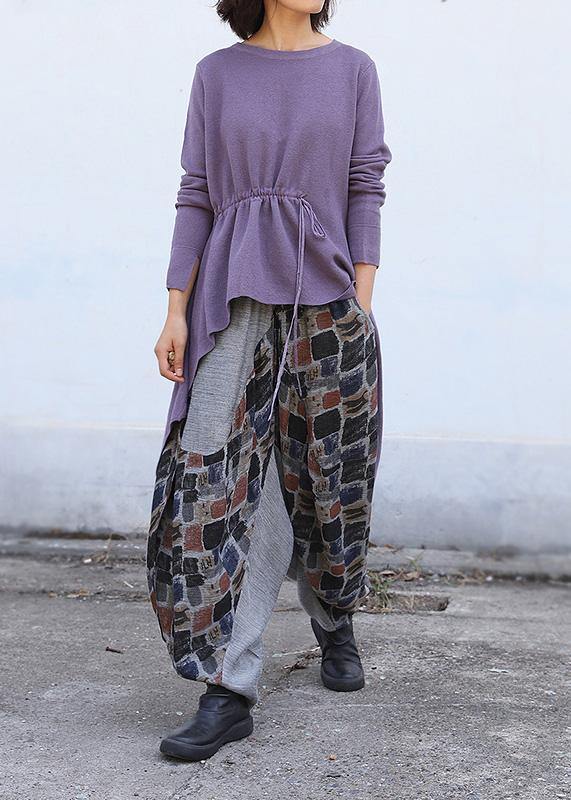 New Black Plaid Linen Lantern Pants Loose Patchwork Harem Pants