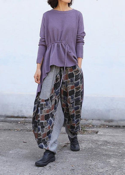 New Black Plaid Linen Lantern Pants Loose Patchwork Harem Pants